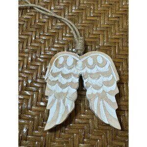 Hand Crafted Wooden Angel Wings Ornament With Jute Hanging String